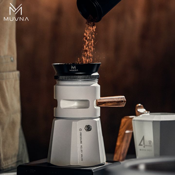 MUVNA Double Valve Moka Pot 2-cups White Gum Wood