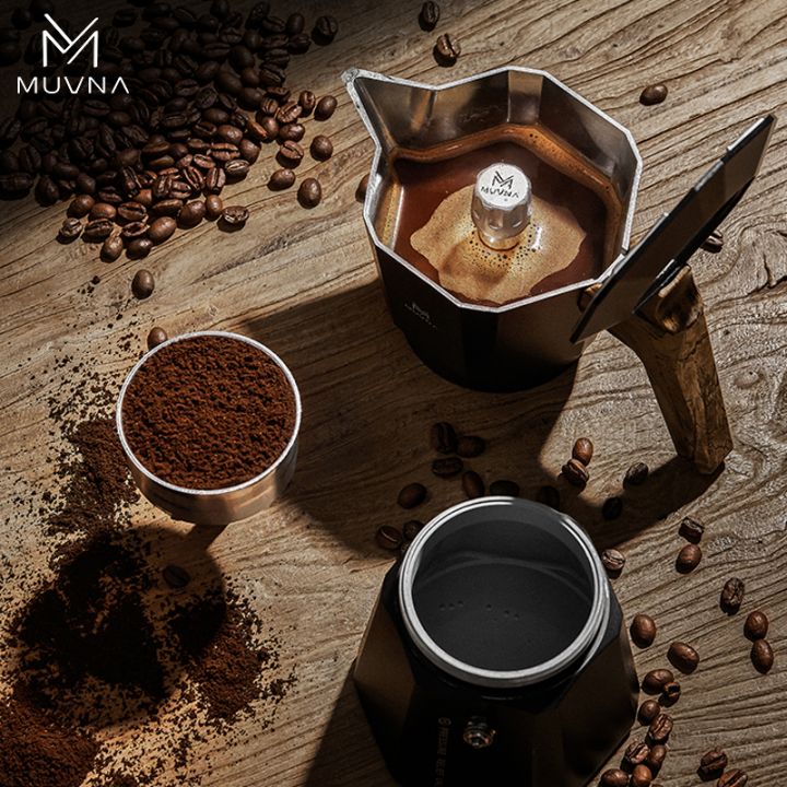 MUVNA Double Valve Moka Pot 2-cups Black Gum Wood