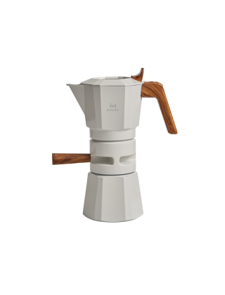 MUVNA - Double Valve Moka Pot 2-cups White / Gum Wood / Temperature control
