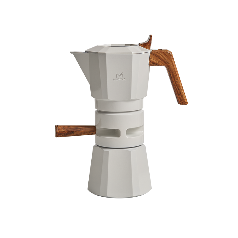 MUVNA - Double Valve Moka Pot 2-cups White / Gum Wood