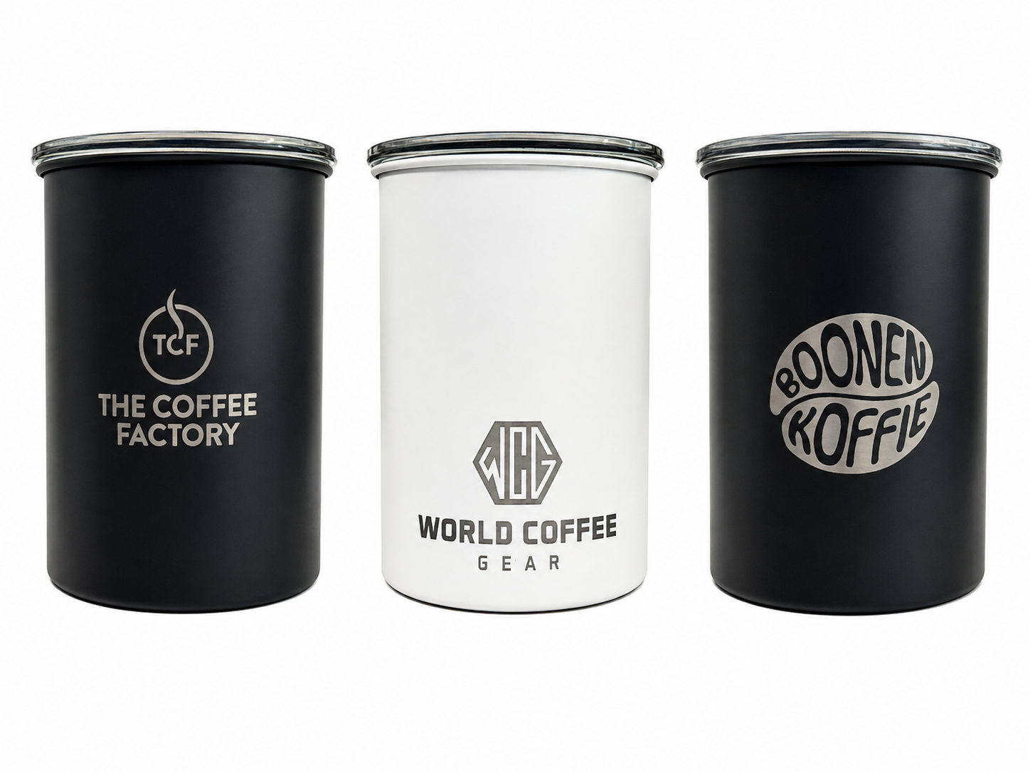 Airscape coffee canisters personalised with laser engraving