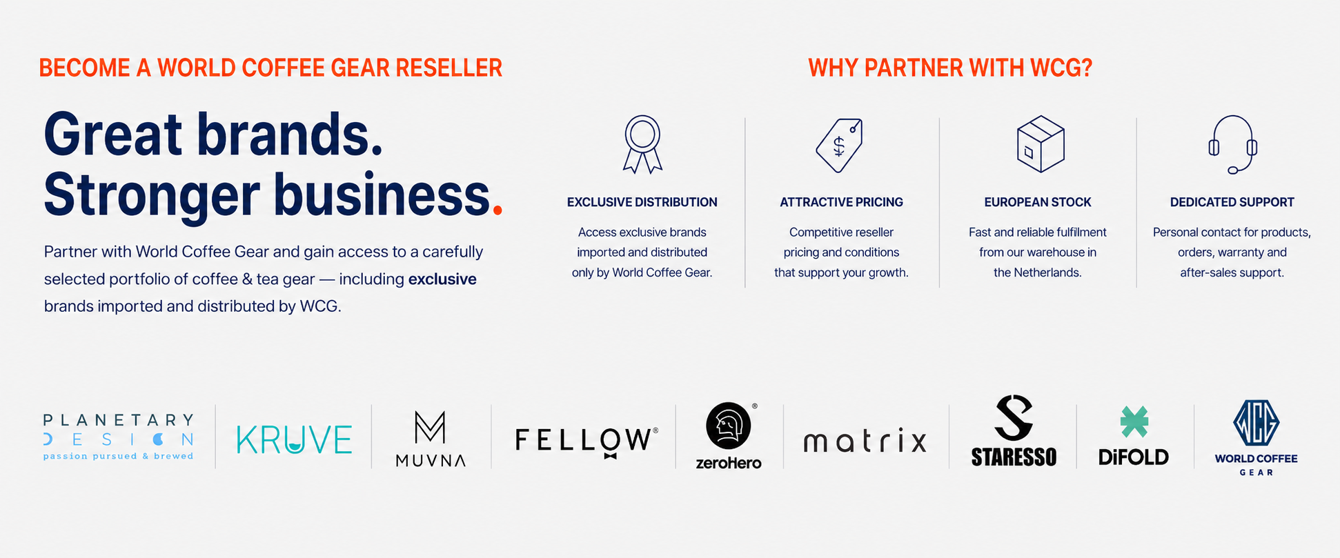 Planetary Design, KRUVE, MUVNA, Fellow, zeroHero, Matrix, STARESSO, DiFOLD and World Coffee Gear